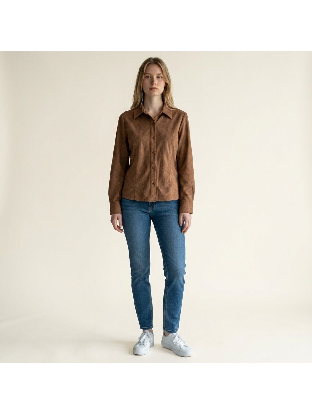 Lemon Grass Shirt Women PL Petite Brown Button Up Collared Long Sleeve Casual